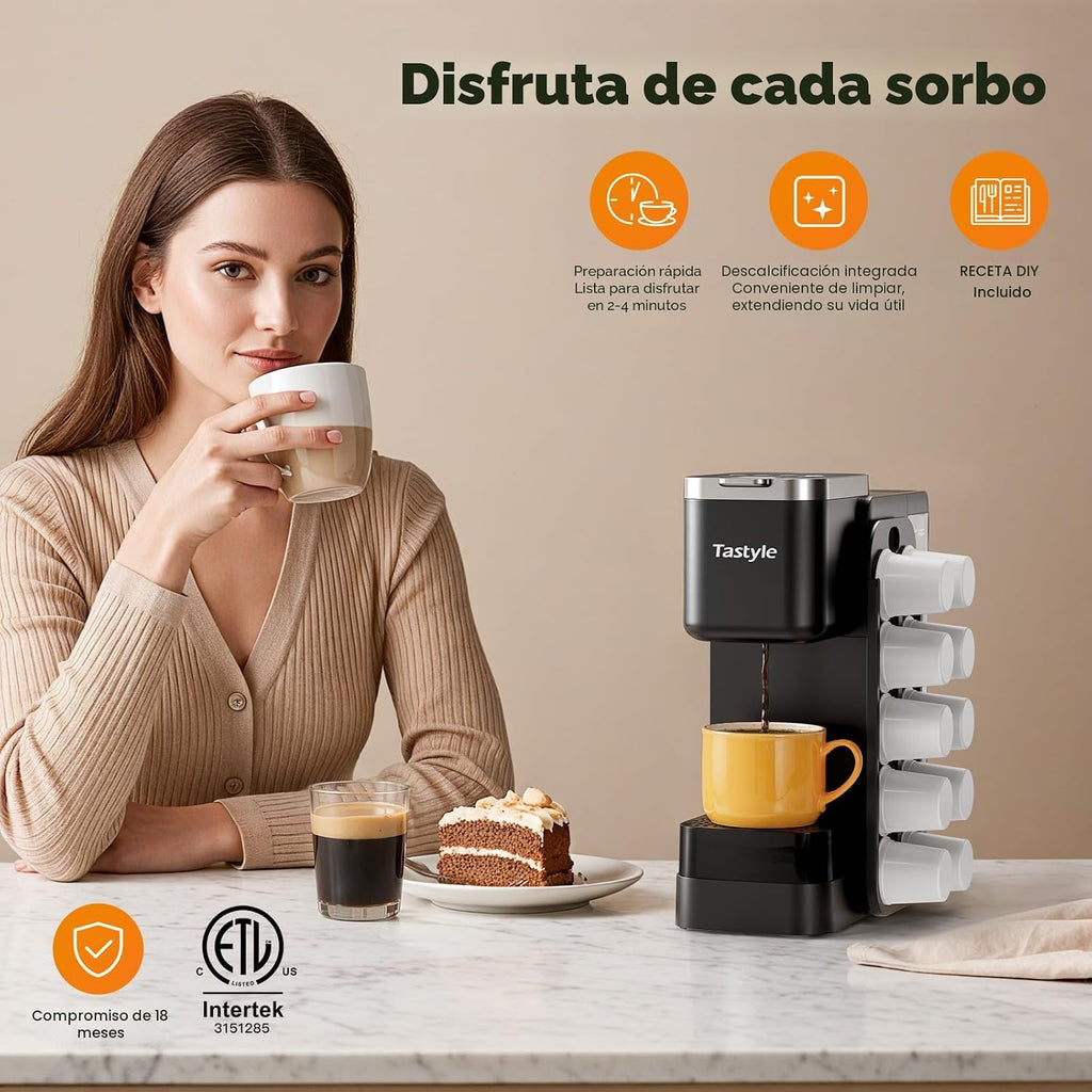 Tastyle - Cafetera caliente y helada con soporte magnético para cápsulas K-Pod, se adapta a tazas de 7.3 pulgadas