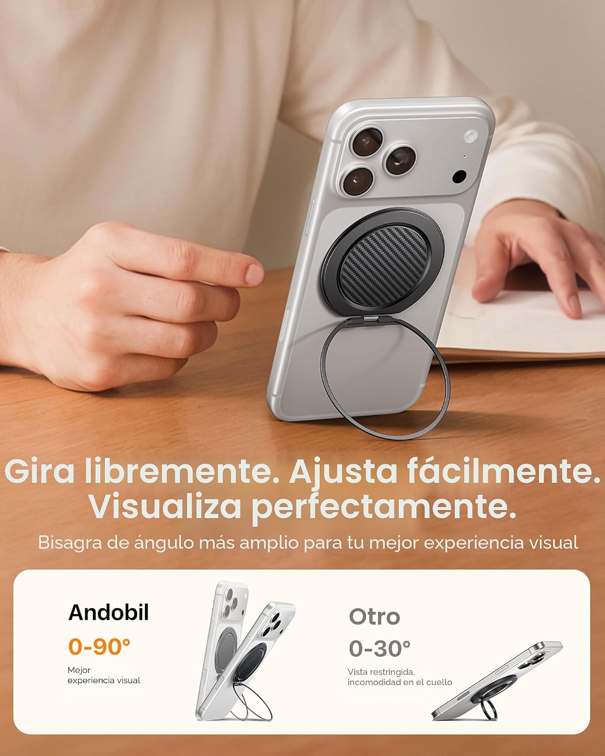 andobil [2026 Ultra-delgado] Agarre magnético para teléfono MagSafe [rotación de 360°] Soporte magnético de anillo de teléfono celular y soporte para accesorios MagSafe y iPhone 17 Air 16 Pro Max Plus