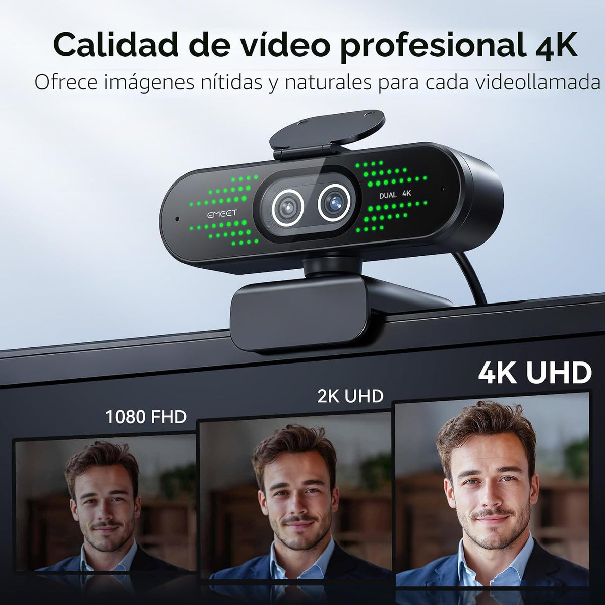 EMEET NOVA 4K Cámara web 4K de doble cámara para PC, gran angular y teleobjetivo