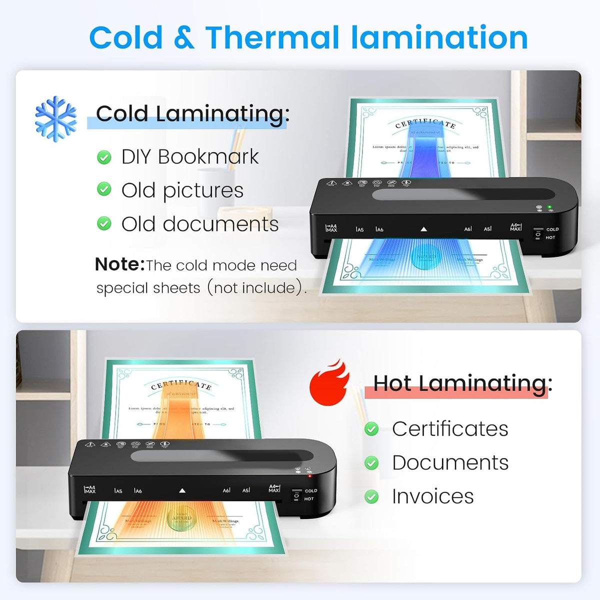 Máquina laminadora de 9 pulgadas caliente y fría con 20 hojas de laminación y recortadora