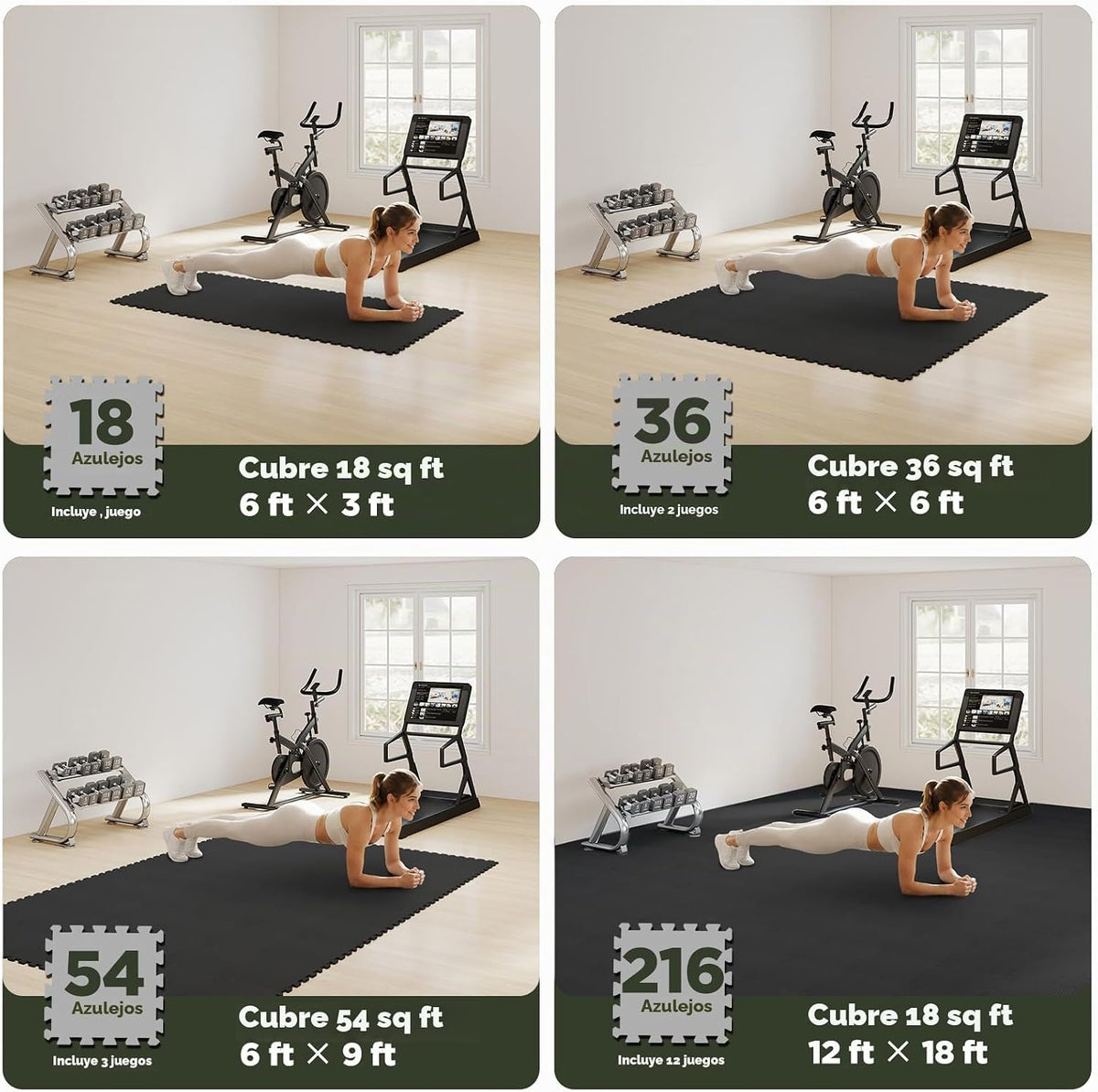 AIRHOP 18 Azulejos Tapete de Piso de Gimnasio, Tapete de Gimnasio de Rompecabezas de Espuma EVA, Azulejos de Piso de Espuma Entrelazados de Alta Densidad para Gimnasio en Casa, Juego, Entrenamiento