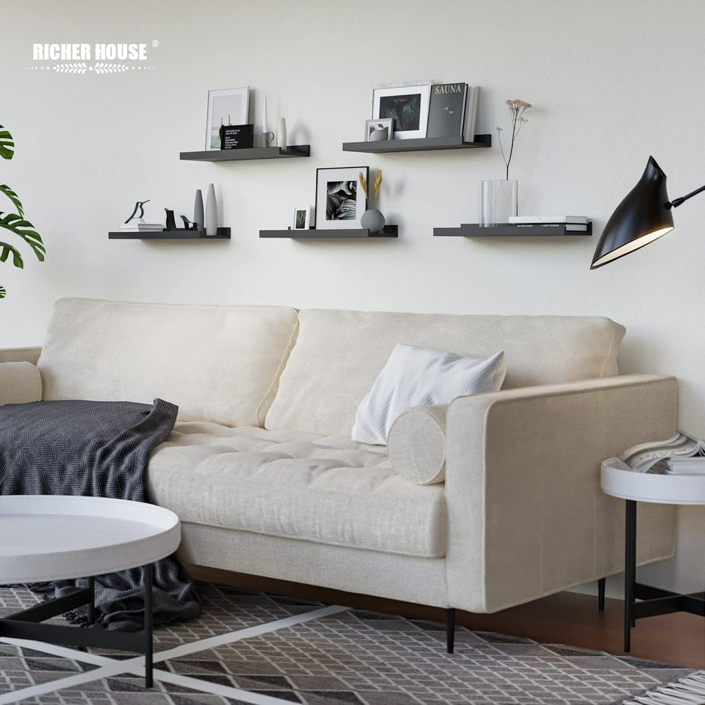 RICHER HOUSE Juego de 5 estantes flotantes con labio, estante de madera