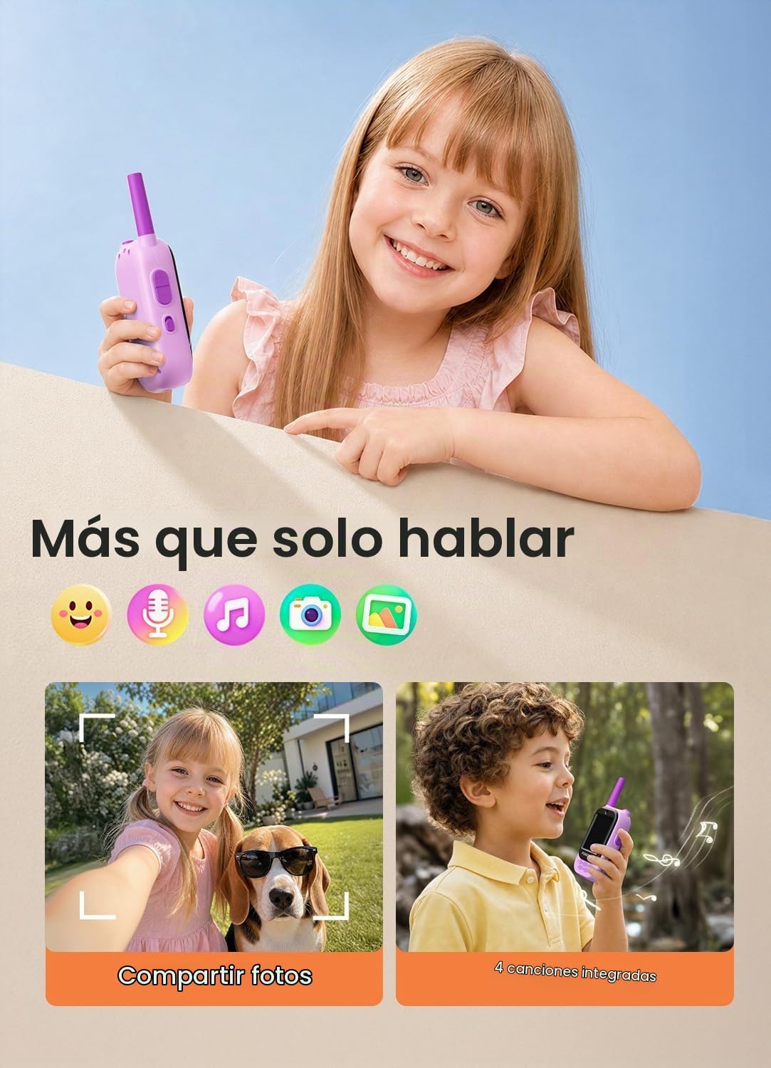 FOREDOM Radio de Video Recargable: Walkie Talkies para Niños, Alcance Largo para Niños y Niñas