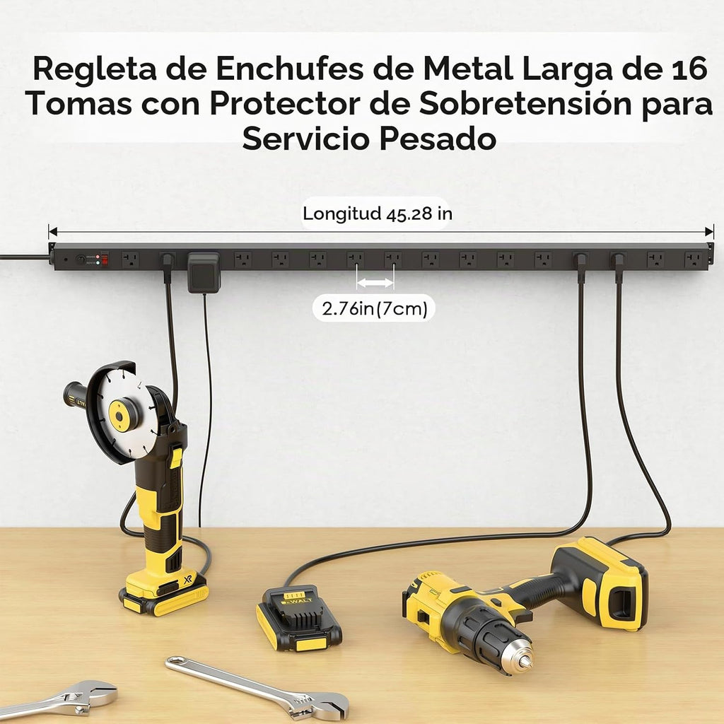 Regleta de alimentación extra larga y resistente, calibre 12 de
