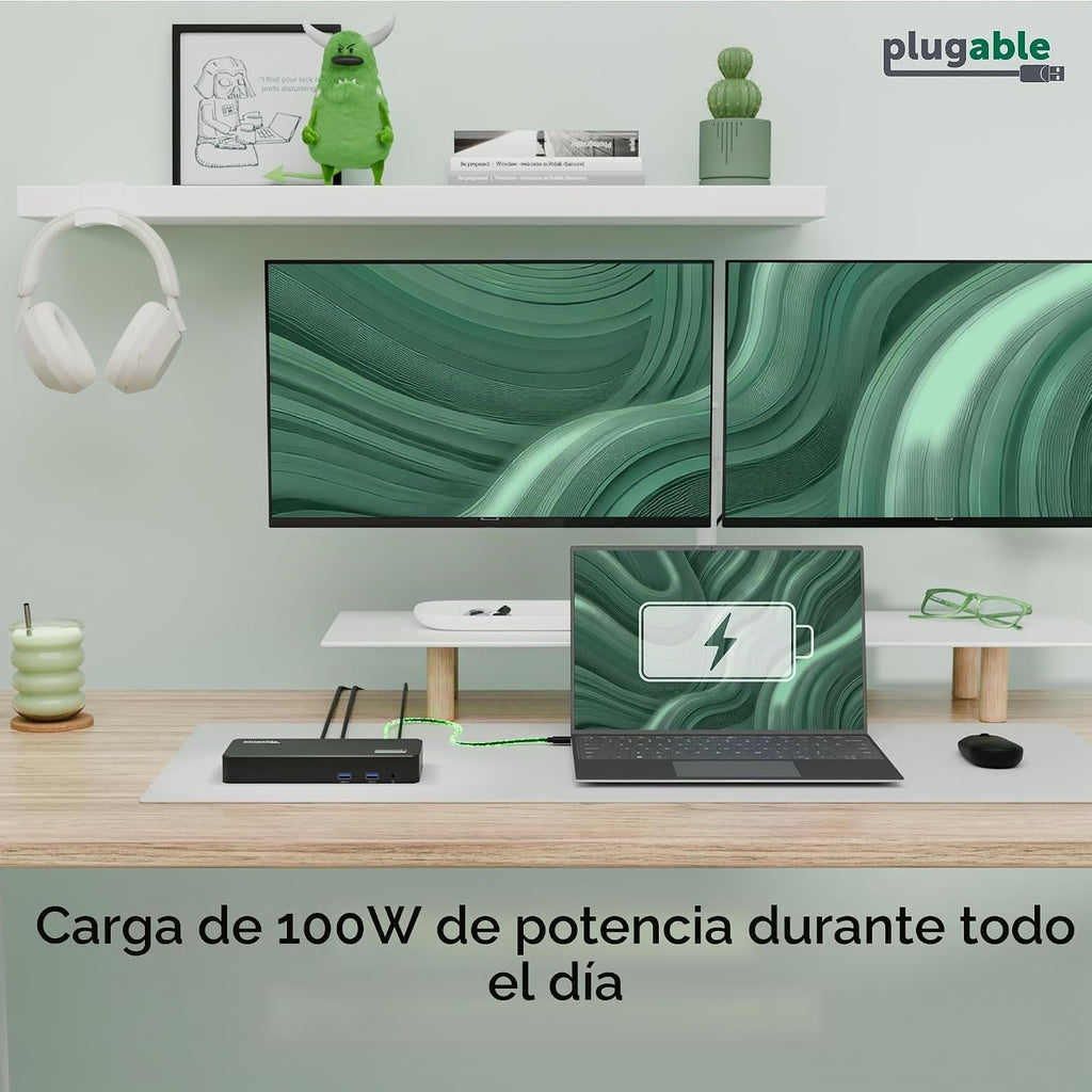 Plugable Estación de acoplamiento para monitor triple USB C 12 en 1, carga