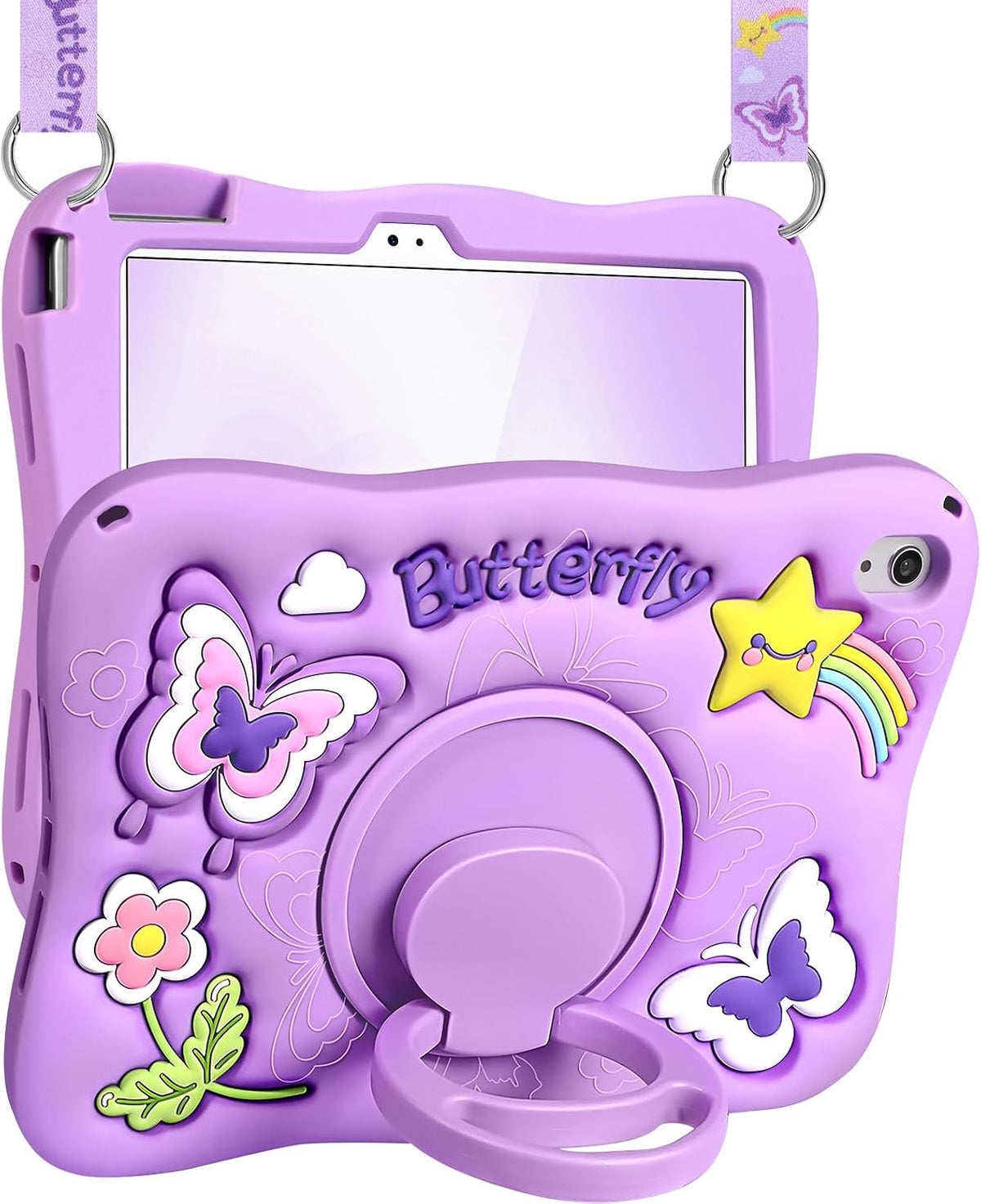 Funda para iPad de 10ª Generación 10.9 Pulgadas 2022, para Funda iPad A16 de 11ª Generación 2025 - Funda con Diseño de Mariposa Púrpura 3D Kawaii Lindo para Niñas con Soporte Giratorio y