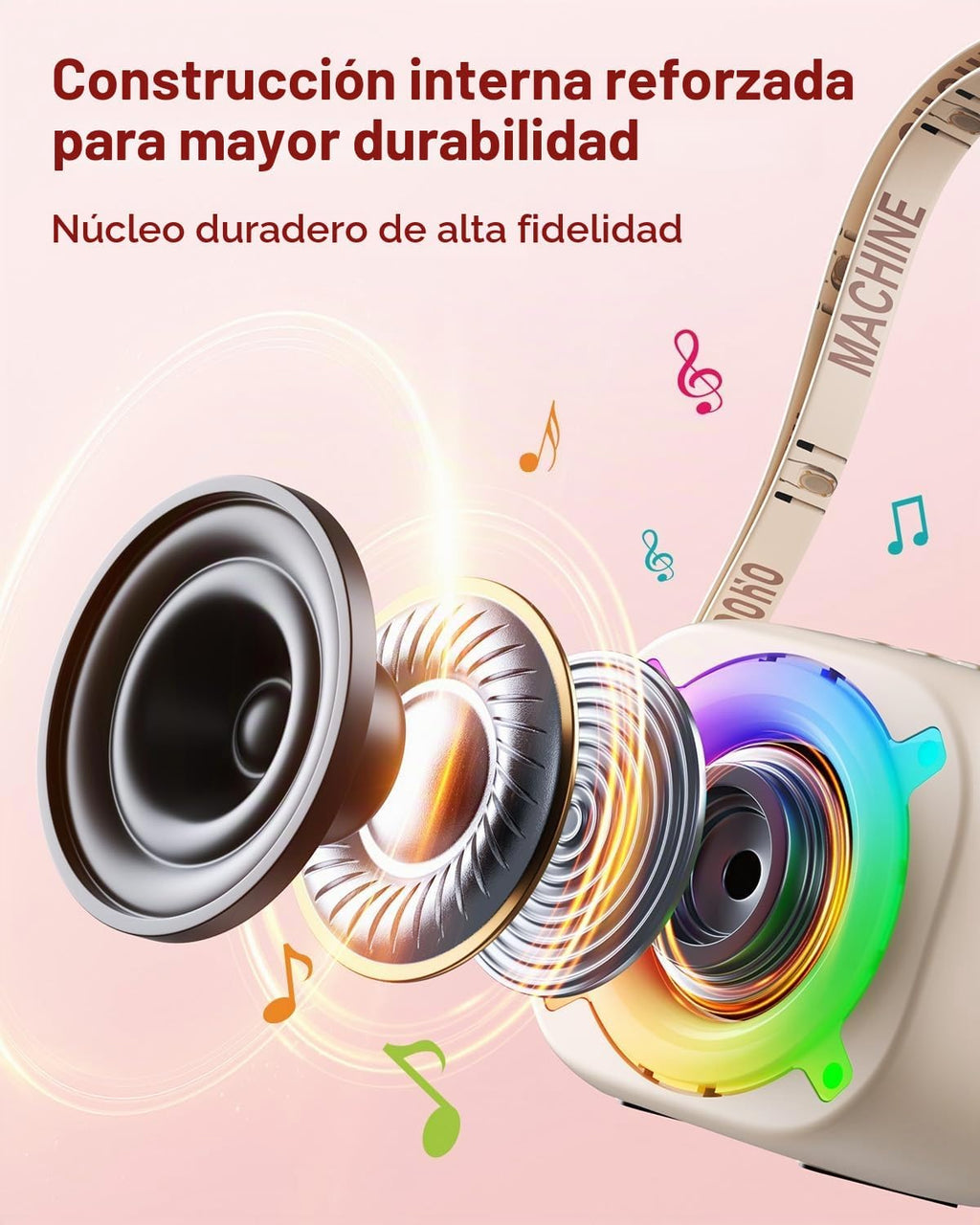 Mini máquina de karaoke con altavoz Bluetooth portátil con 2 micrófonos inalámbricos y luces de fiesta para niñas y niños, regalos de cumpleaños para fiestas familiares (vainilla)