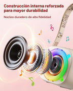 Mini máquina de karaoke con altavoz Bluetooth portátil con 2 micrófonos inalámbricos y luces de fiesta para niñas y niños, regalos de cumpleaños para fiestas familiares (vainilla)