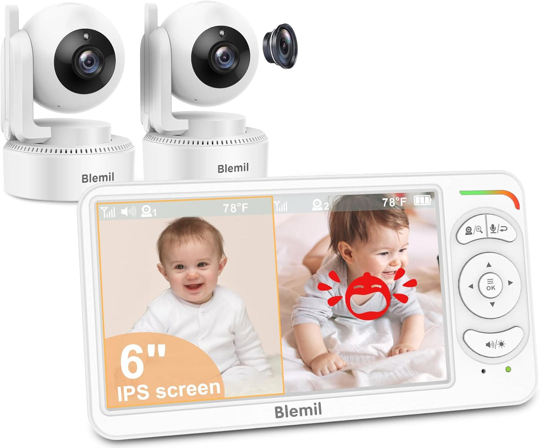Blemil - Monitor de bebé de 6" con 2 cámaras, batería de 4000mA...
