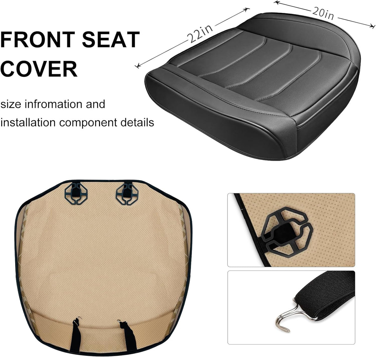 Funda de asiento de automóvil para lujo y comodidad - Cuero PU, antideslizante, protección completa con bolsillo de almacenamiento para cojín inferior - Ajuste universal para el 95% de los