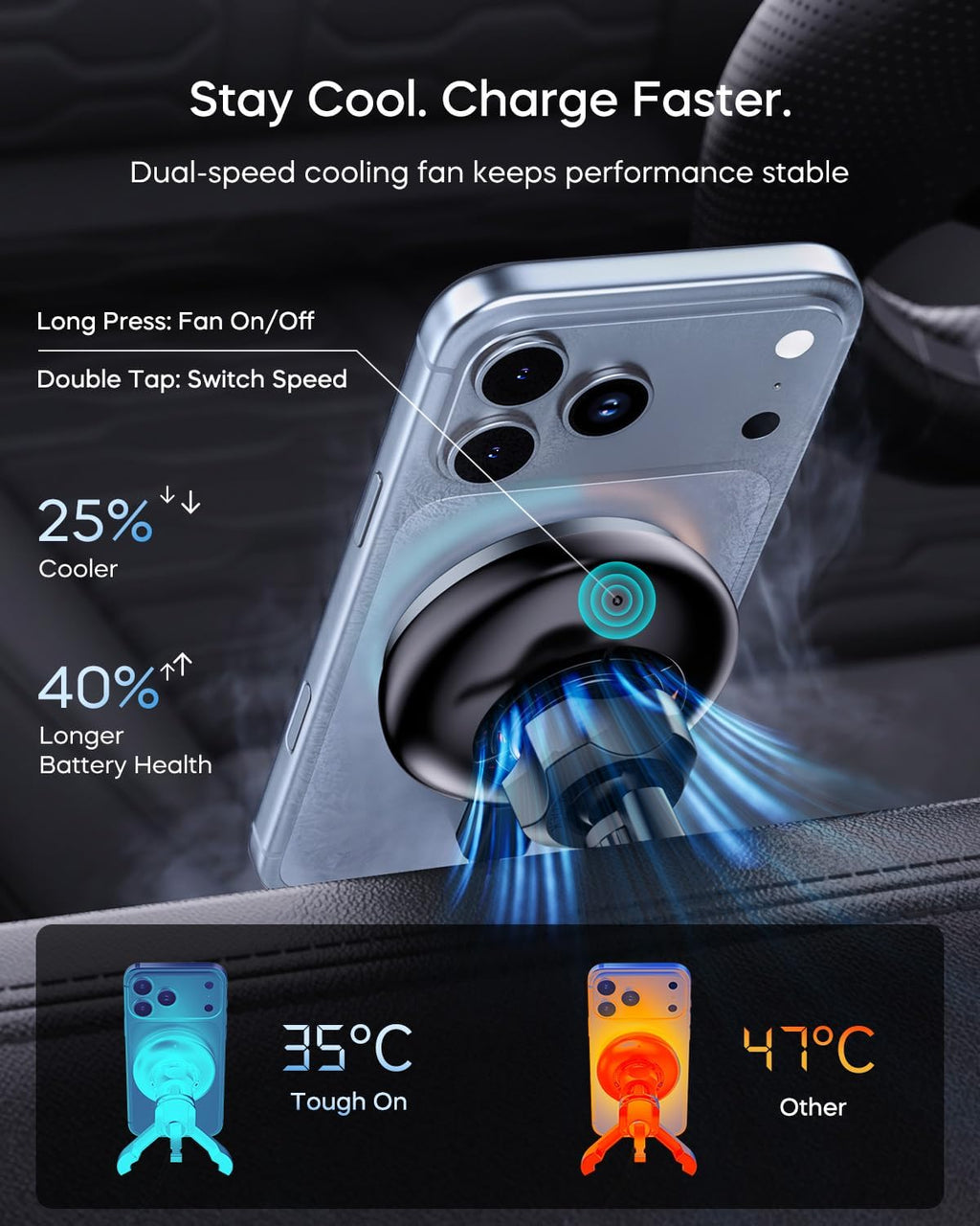 Tough On Qi2.2 25W para cargador de montaje de coche MagSafe, cargador de