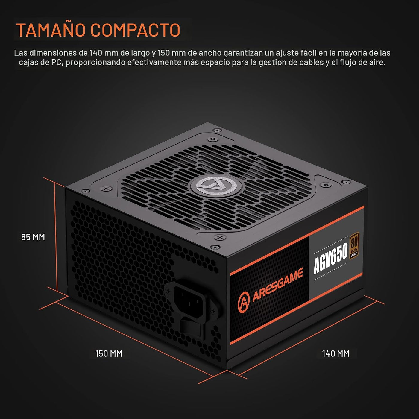 ARESGAME Fuente de alimentación AGV Series 650W, certificado 80 Plu...
