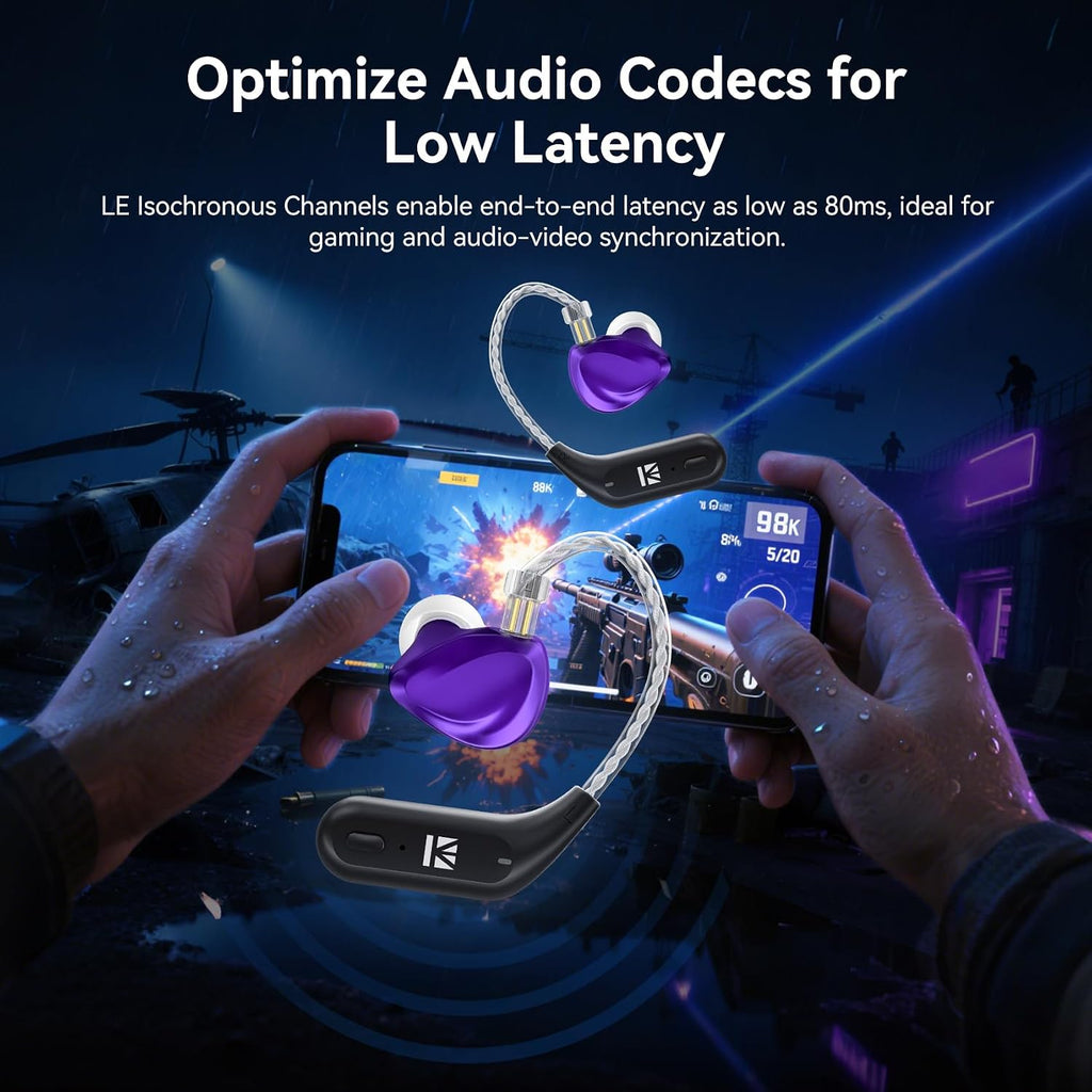 Adaptador Bluetooth KBEAR BT15 PRO IEM, módulo TWS de 5.4 Bluetooth 5.4 de 2 pines para Moondrop CHU II/Aria/Blessing, KZ ZST/AS10/ZST-X/ZSR/ES4/EDC, para Truthear Hexa/Zero (2 pines)