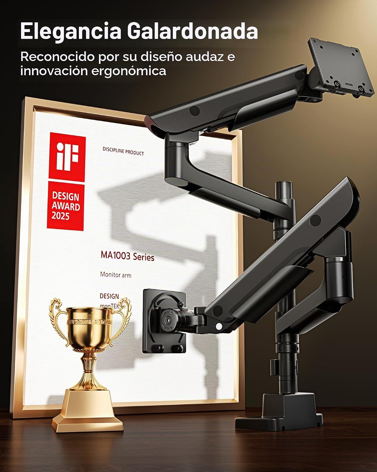 monTEK Brazo Dual Ultrawide para Monitores de 17-57" Pantallas, USB, Negro