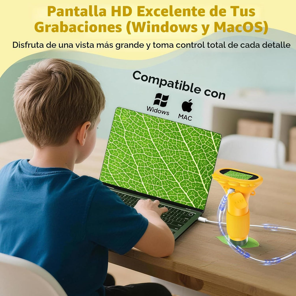 Microscopio portátil Ashfly 1000X para niños, microscopio de bolsillo para fotos y videos, microscopio de bolsillo, pantalla digital de 2 pulgadas 2026 para niños y niñas de 3 a 12 años