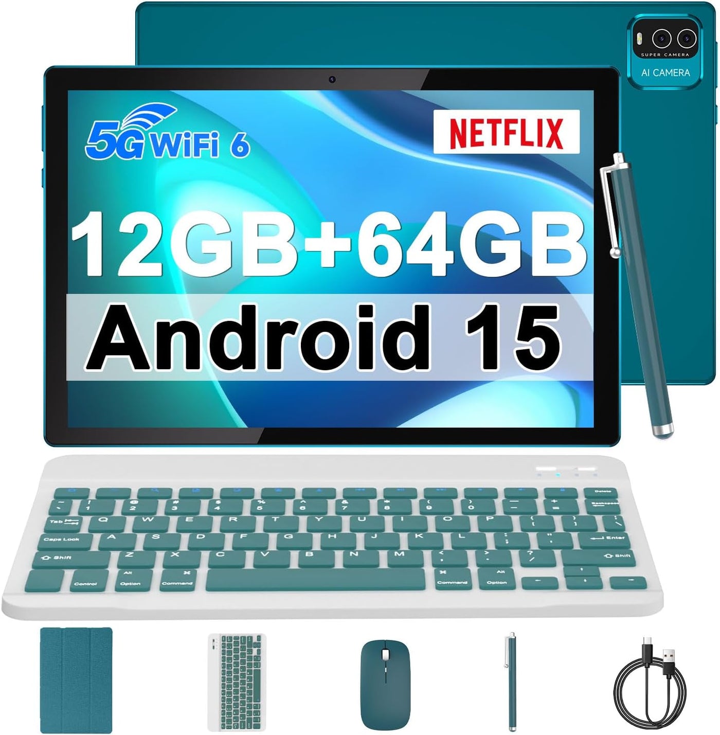 IWEGGO Tablet Android 15 con funda, 10 pulgadas 12GB RAM+64GB ROM\/...