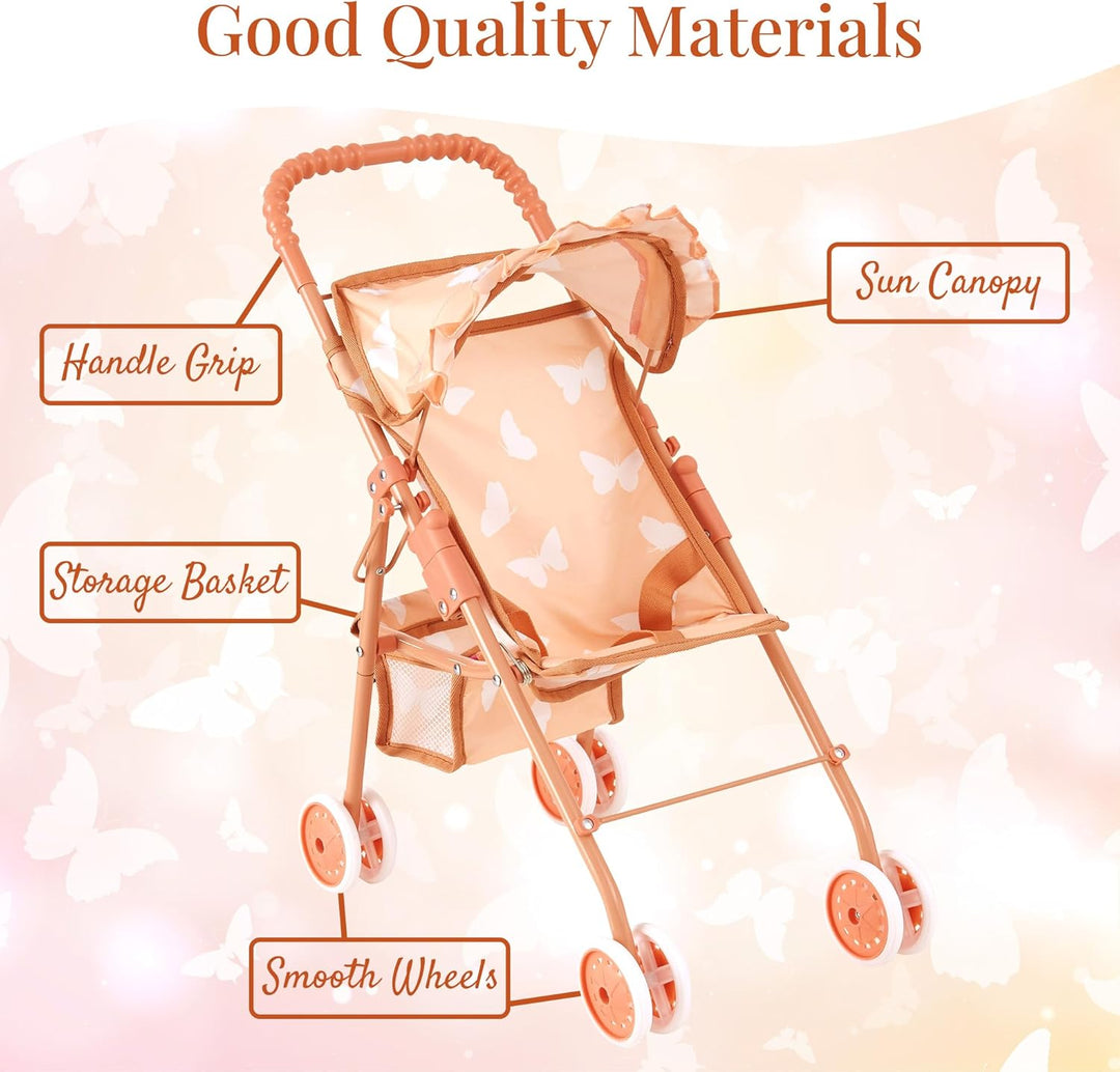 Juego de cochecito de muñeca bebé 4 en 1 con diseño de mariposa \u2...