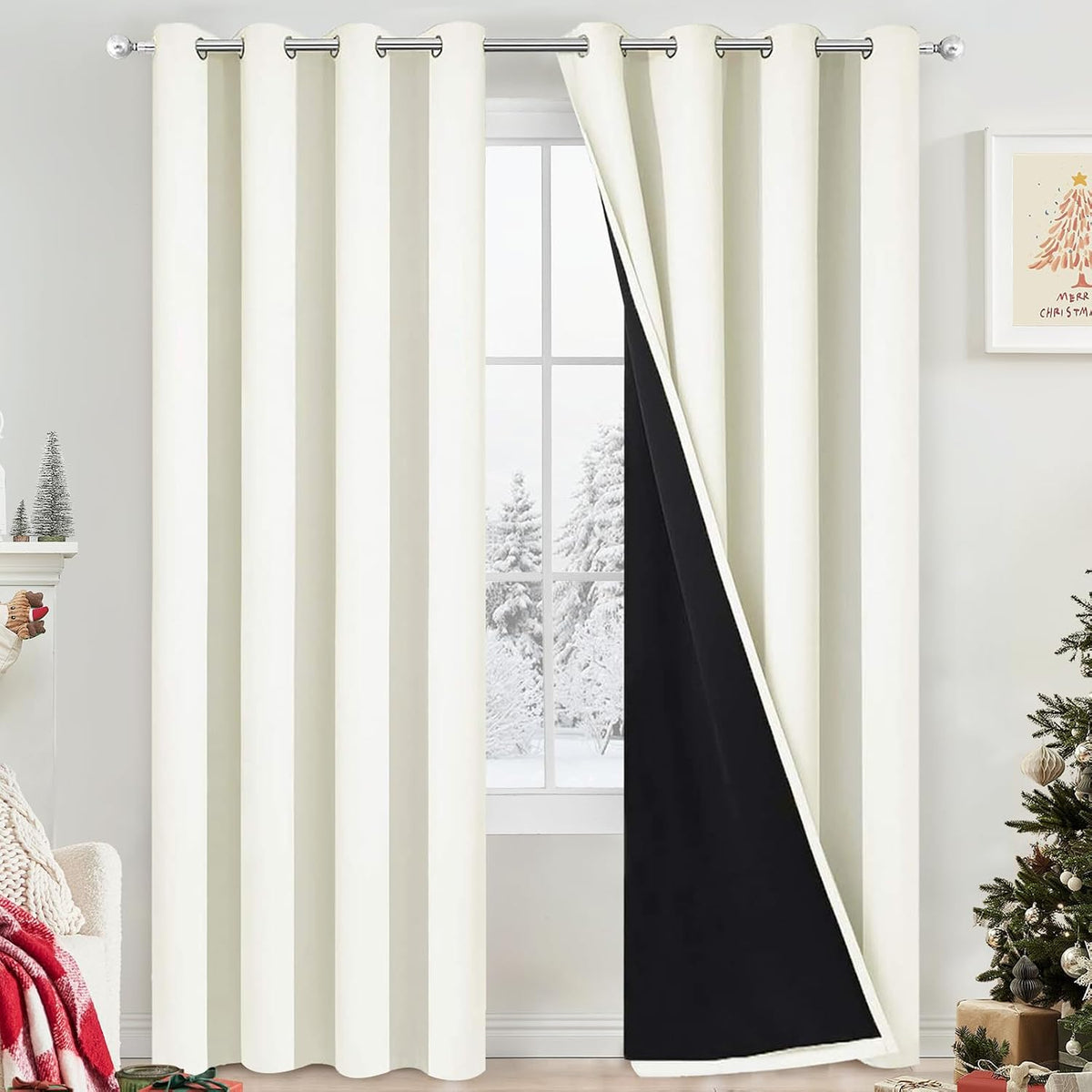 Yakamok - Cortinas 100% opacas color crema de 84 pulgadas de largo para dormitorio, 52 pulgadas de ancho