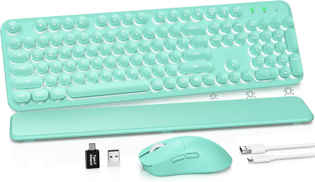 Combo de teclado y ratón inalámbricos, teclas redondas retroilumina...