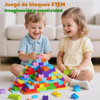 Juego de bloques de construcción de 97 piezas con caja de almacenamiento y placa base, juguetes educativos STEM para niños a partir de 3 años, compatible con bloques de construcción de partículas
