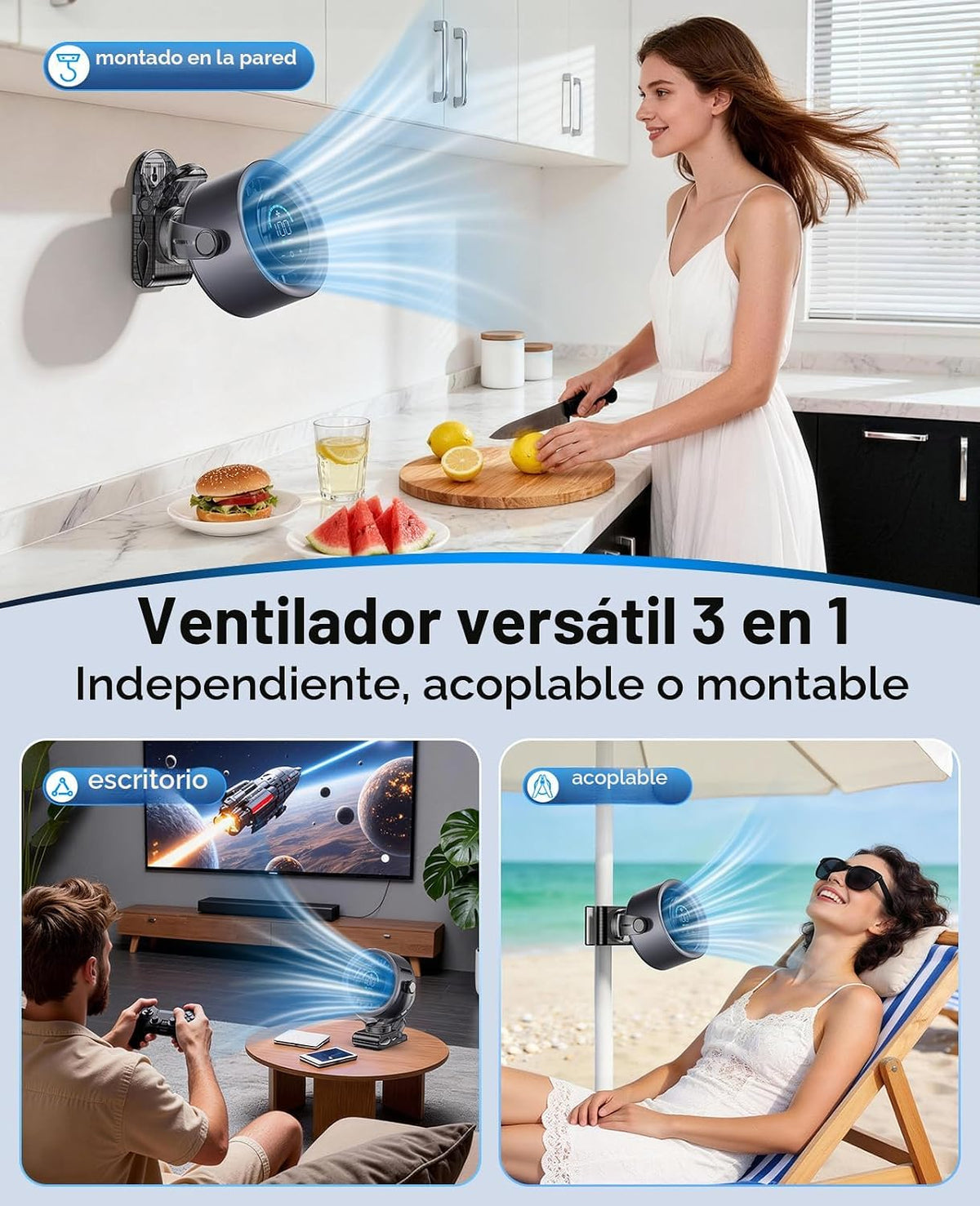 KIMMOO Ventilador portátil recargable de 4000 mAh, control táctil d...