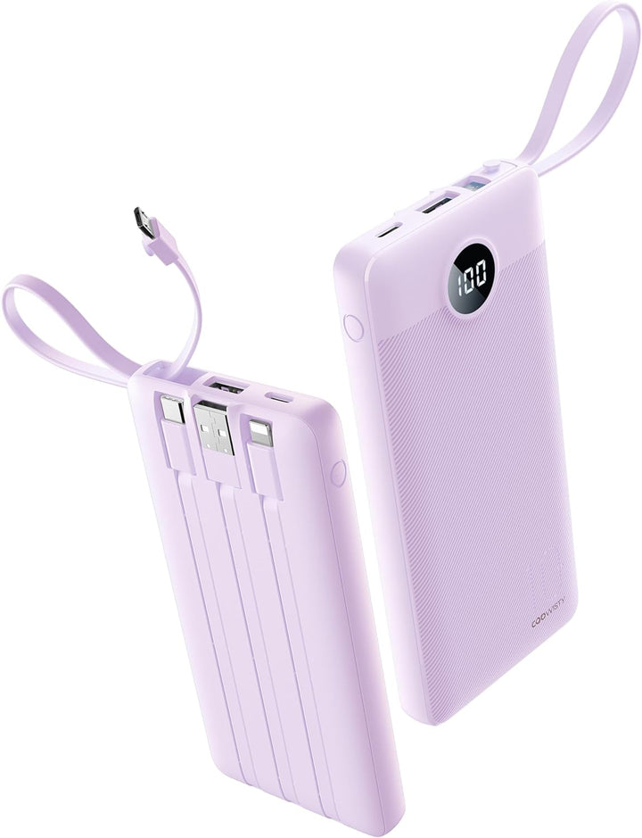 Coowisty Cargador portátil con cables incorporados, banco de energí...