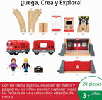 BRIO Metro Railway Set – Juego de 20 piezas de madera con certificación FSC y accesorios – Motor de tren con luz y sonido, quiosco, pistas de madera y más – Funciona con todos los juegos de trenes BRIO – Niños a partir de 3 años