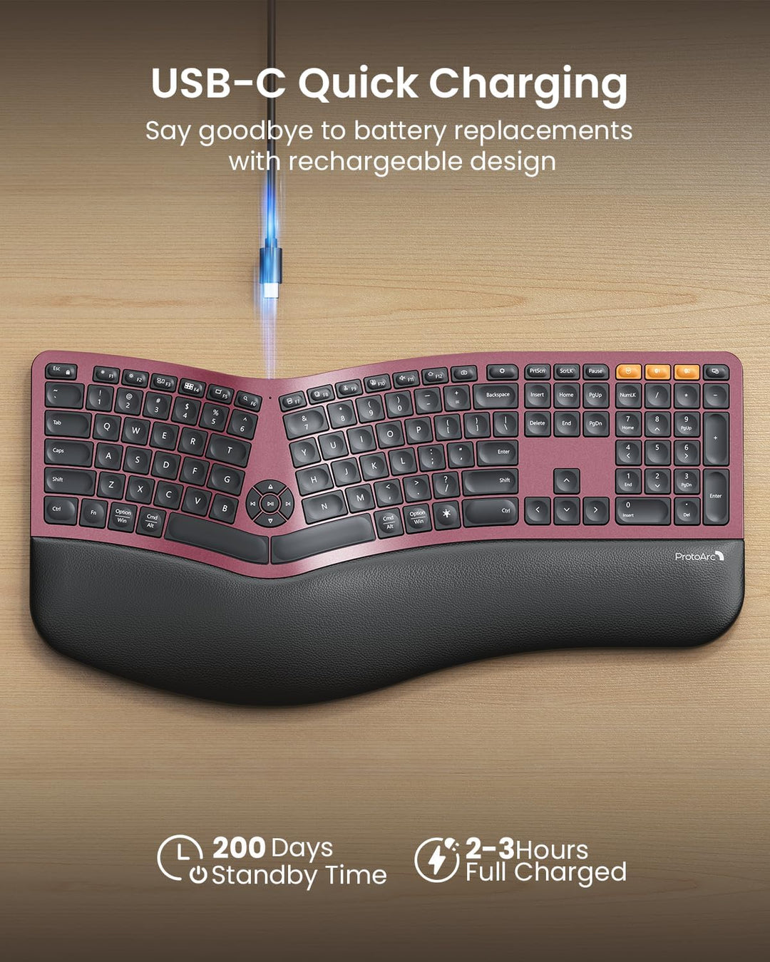 ProtoArc Teclado ergonómico Bluetooth retroiluminado, EK01 Plus Tec...