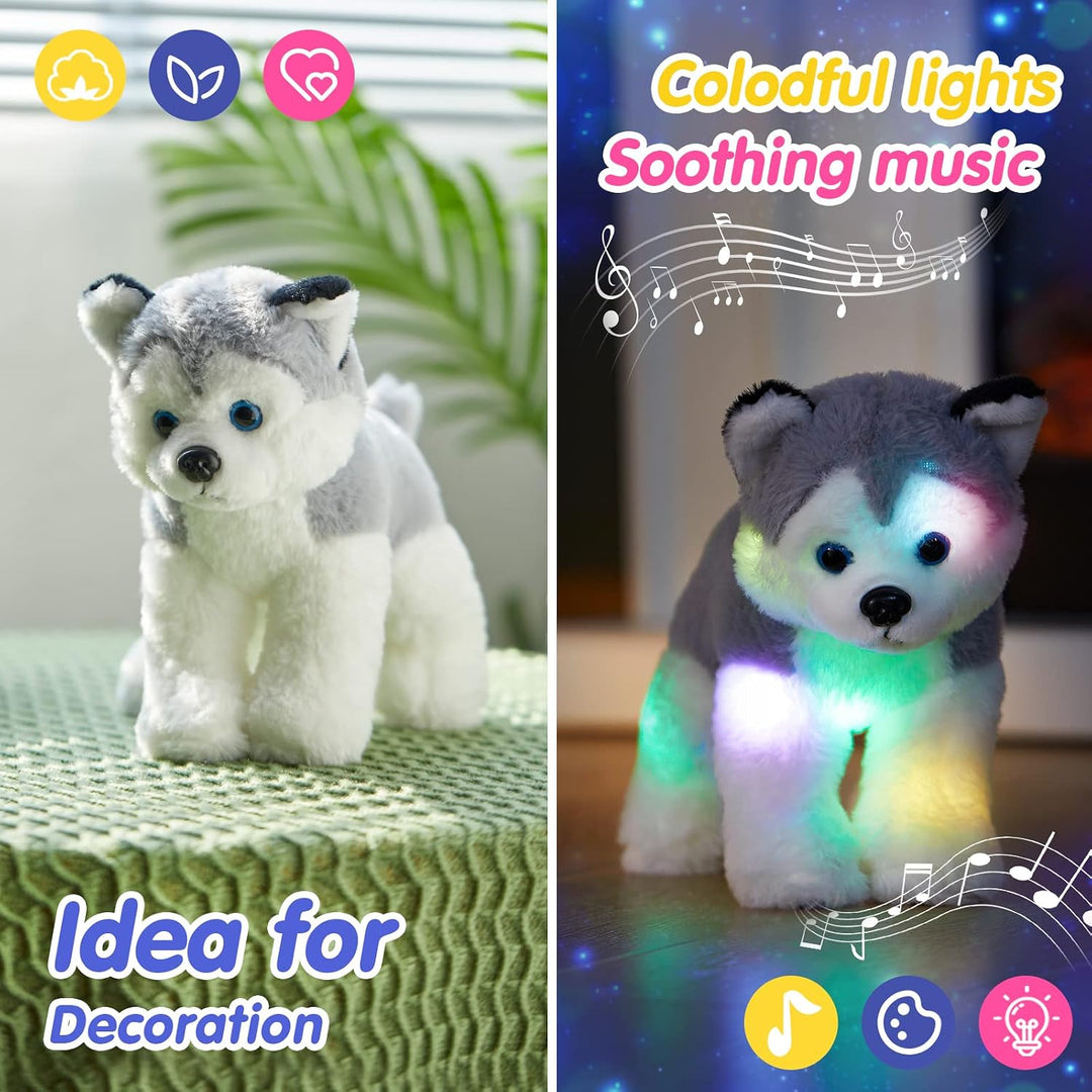 BSTAOFY Cachorro de husky de peluche musical de 12'' con lu...