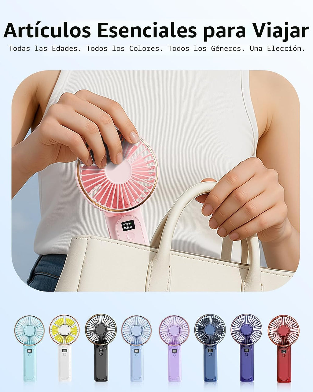 TUNISE Ventilador de Mano Portátil, 4000mAh, 180 Ajustable, 6 Veloc...