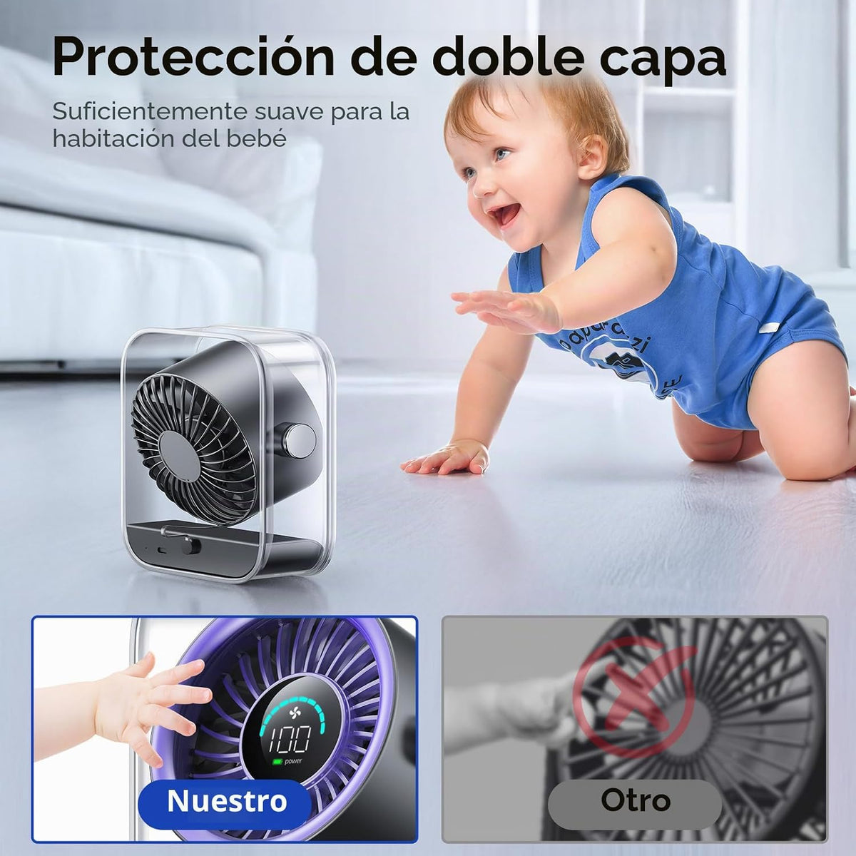 KIMMOO Ventilador de escritorio recargable USB, ventilador de mesa...