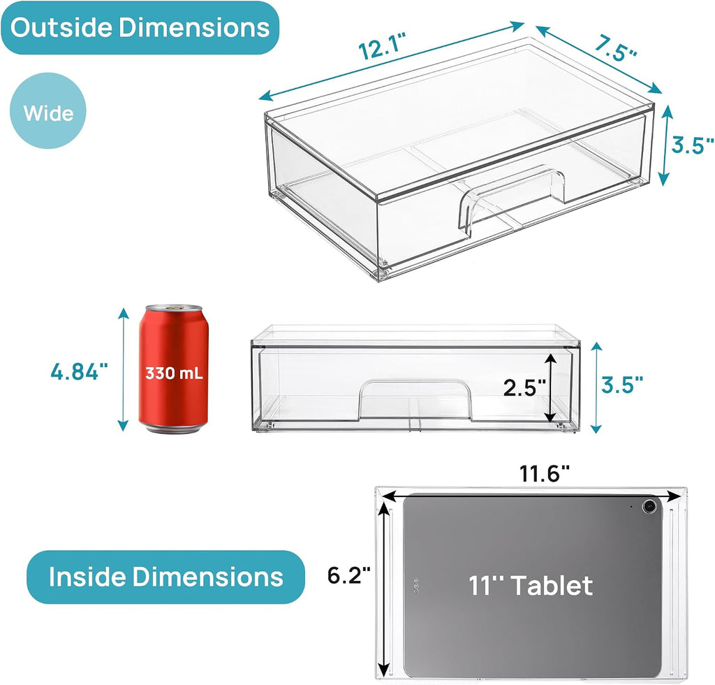 Vtopmart Cajones Transparentes Apilables para Almacenamiento, Pack de 2 Organizadores Plásticos Anchos