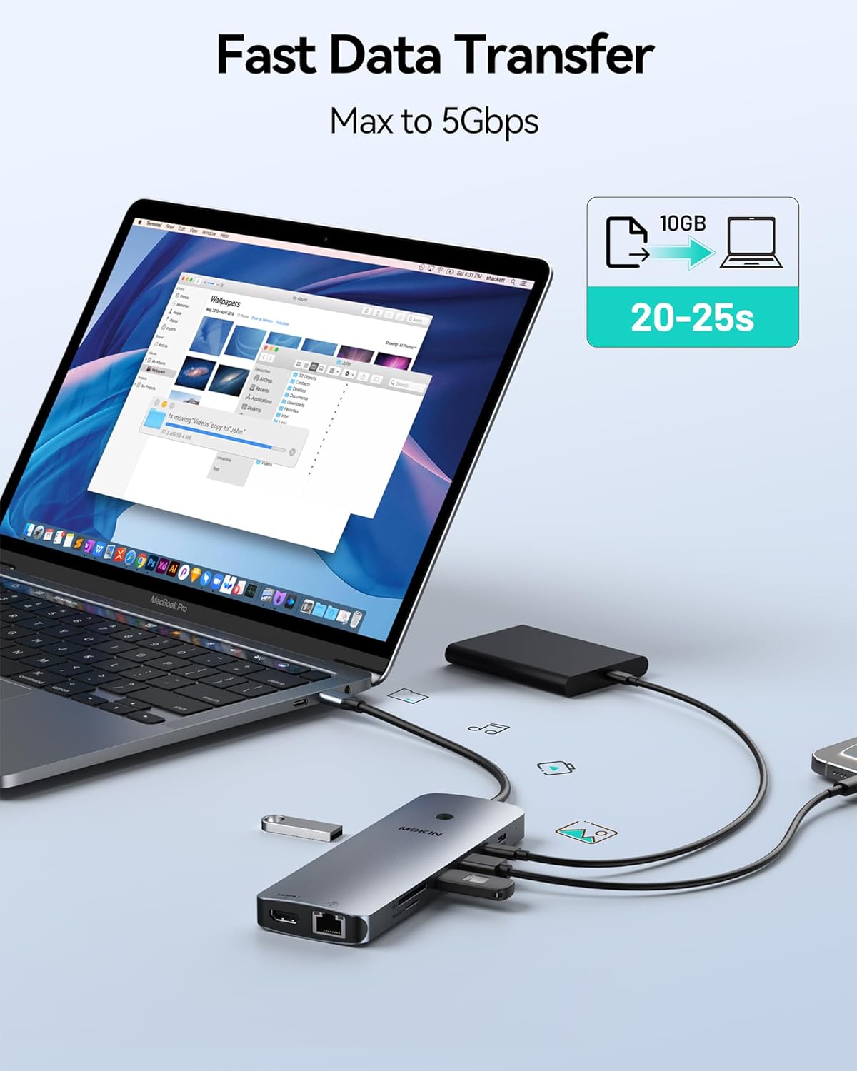 Estación de acoplamiento para portátil 3 monitores, Hub USB C con 2...