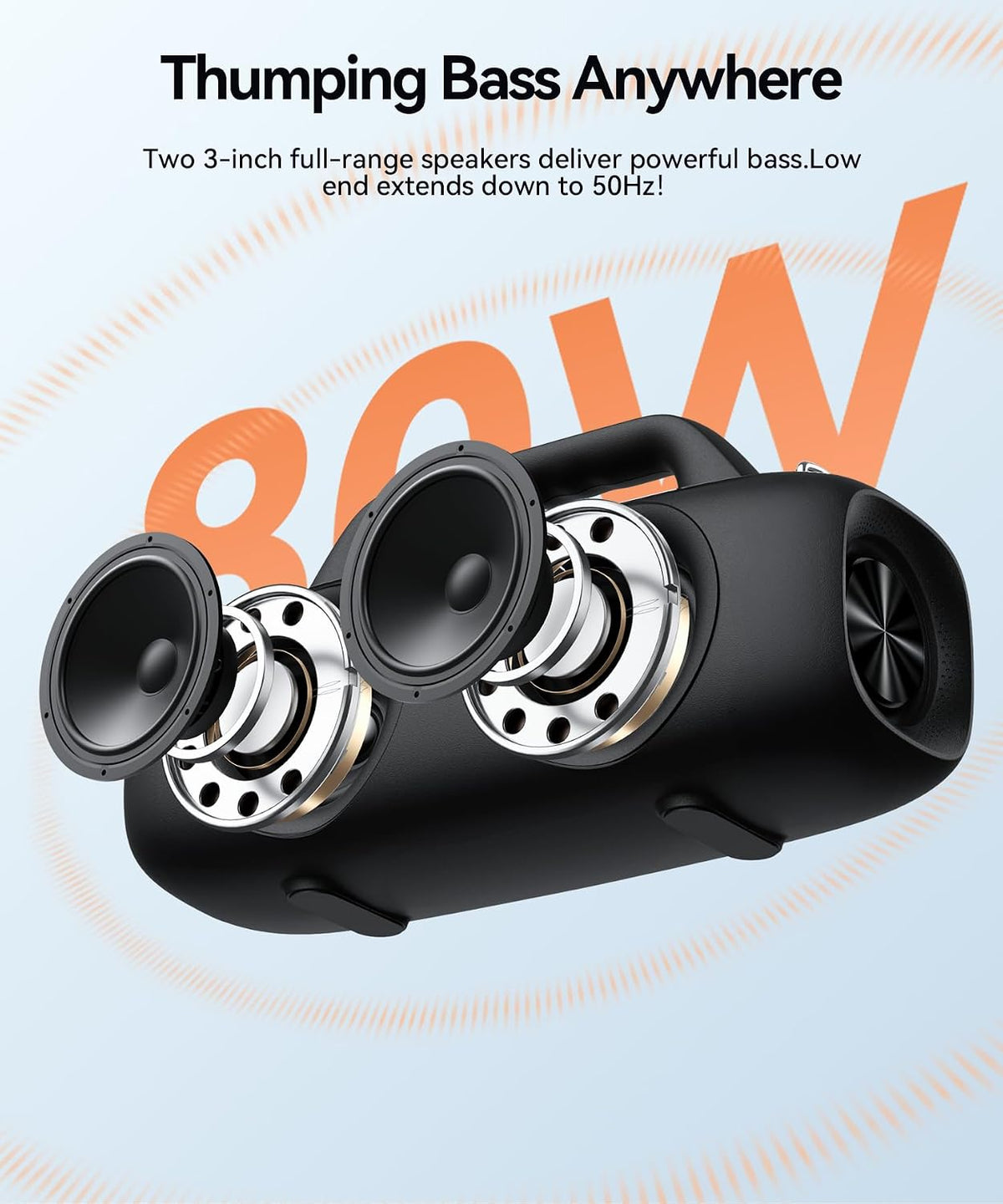 BassBloom Roar 1 Altavoz Bluetooth para exteriores, IPX6 impermeable, 60W