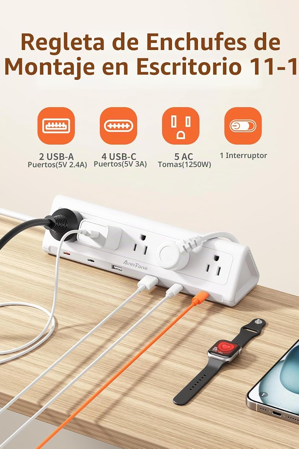 Abrazadera de escritorio USB C, carga rápida de 40 W, 10 pies