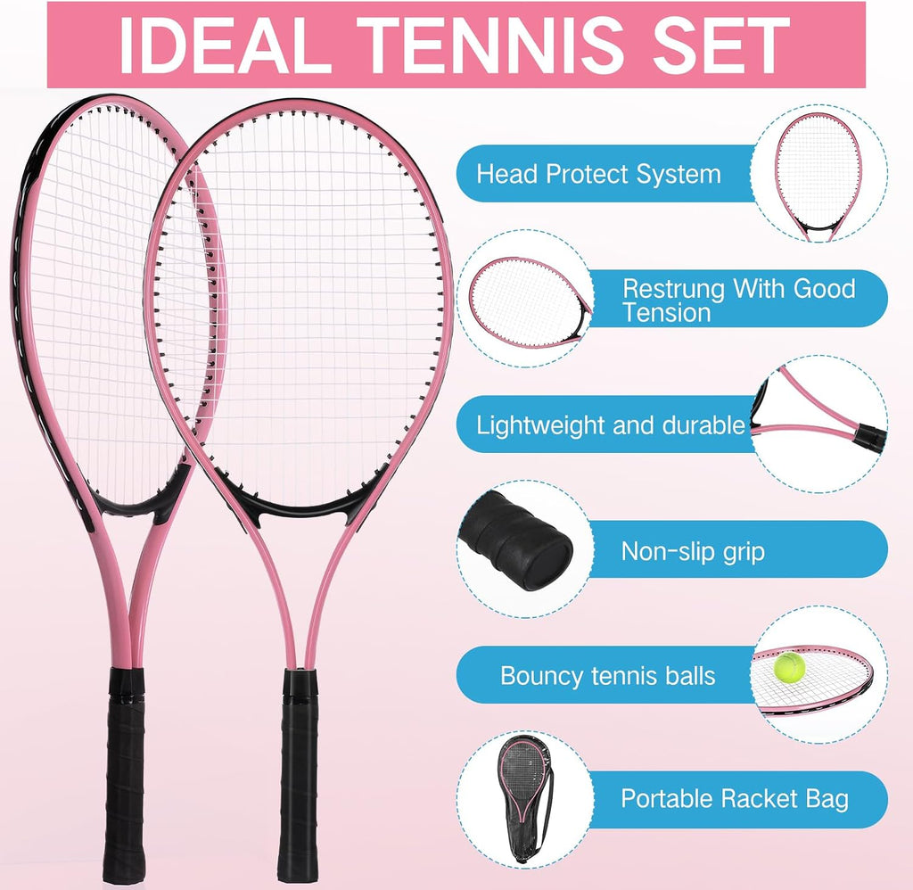 4 raquetas de tenis para adultos recreativas para 4 jugadores, raqueta de tenis ligera de 27 pulgadas con 3 pelotas de tenis para entrenar principiantes con bolsa de transporte