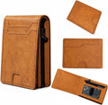 Cartera para hombre, con funda de metal, inteligente, delgada, con cierre magnético, 14-16 tarjetas, billetera triple de cuero con bloqueo RFID, bolsillo frontal