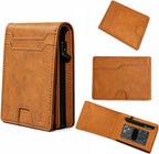 Cartera para hombre, con funda de metal, inteligente, delgada, con cierre magnético, 14-16 tarjetas, billetera triple de cuero con bloqueo RFID, bolsillo frontal