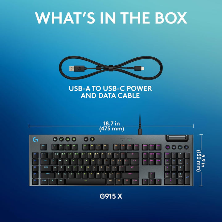 Logitech G915 X Teclado mecánico con cable para juegos, teclas PBT...