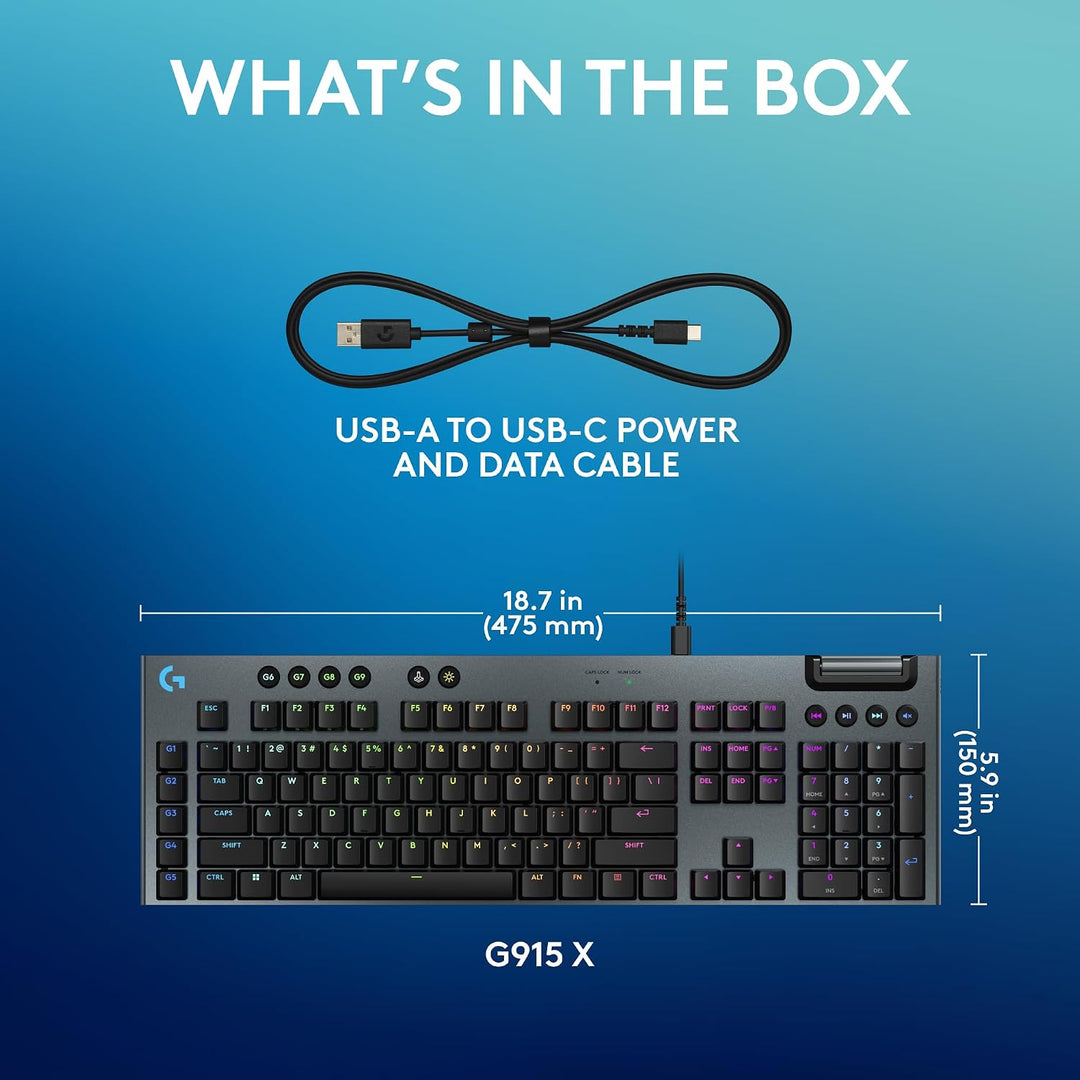 Logitech G915 X Teclado mecánico con cable para juegos, teclas PBT...
