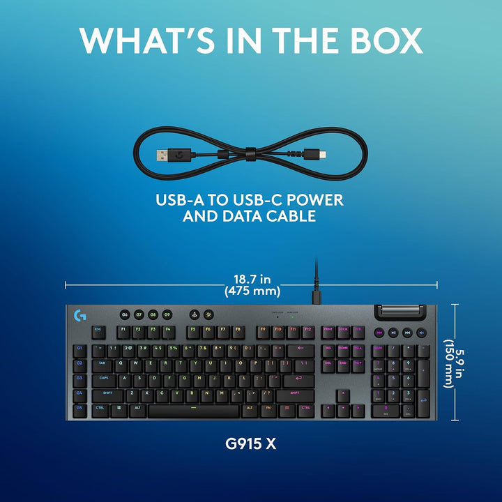 Logitech G915 X Teclado mecánico con cable para juegos, teclas PBT...