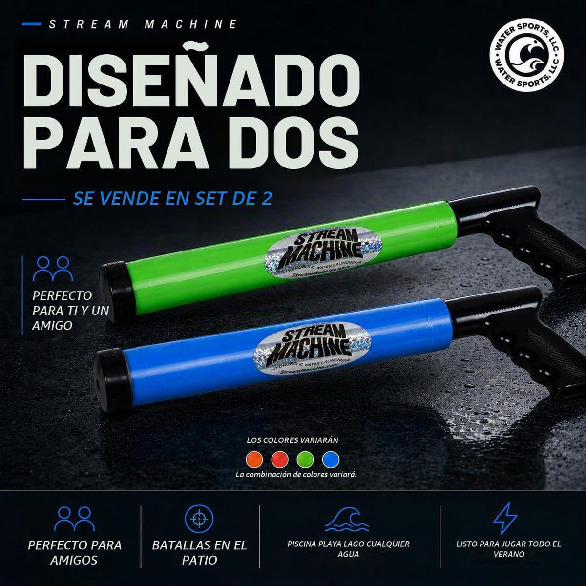 Stream Machine TL-600 Paquete de 2, lanzador de agua de largo alcance de un