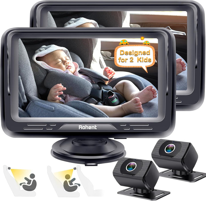 Cámara de bebé para automóvil, paquete de 2 unidades, monitores dua...