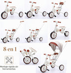Triciclo plegable de empuje para niños pequeños con toldo, triciclo de equilibrio 8 en 1 con asa, triciclo para niños de 1 a 3 años, triciclos plegables para niños (blanco)