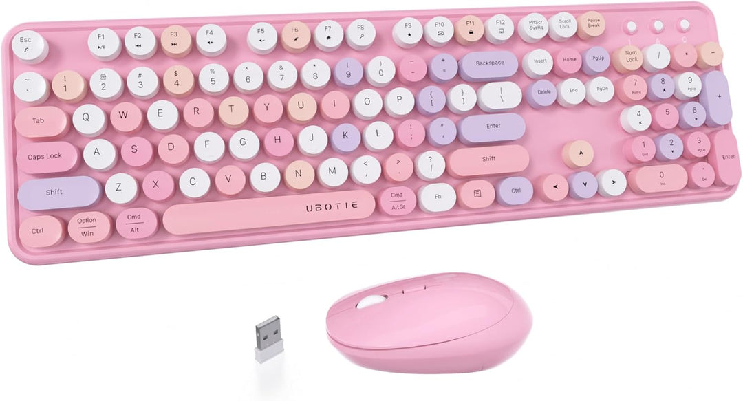 UBOTIE Teclado inalámbrico colorido para computadora y mouse óptico...