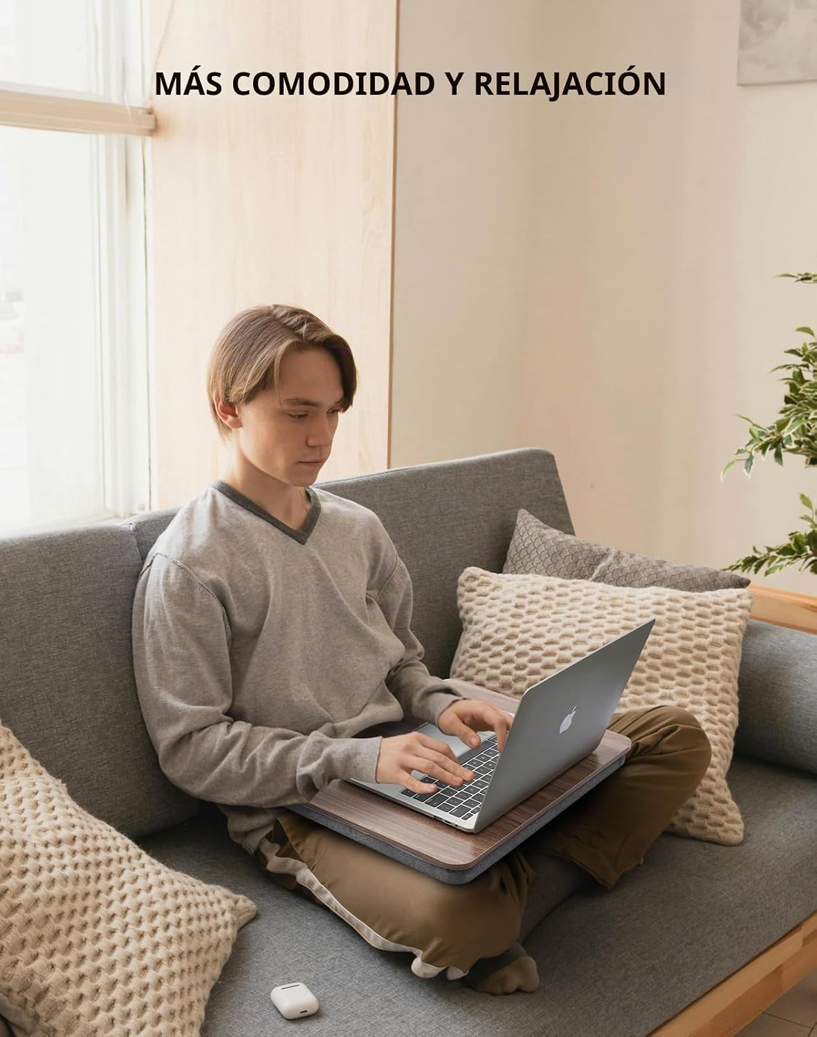 Escritorio Portátil para Laptop con Cojín de Almohada, Se Adapta a Laptops de hasta 15.6 Pulgadas, Soporte para Regazo para Cama y Sofá y Alfombra, Soporte para Libro/Tableta/Tablero de Dibujo