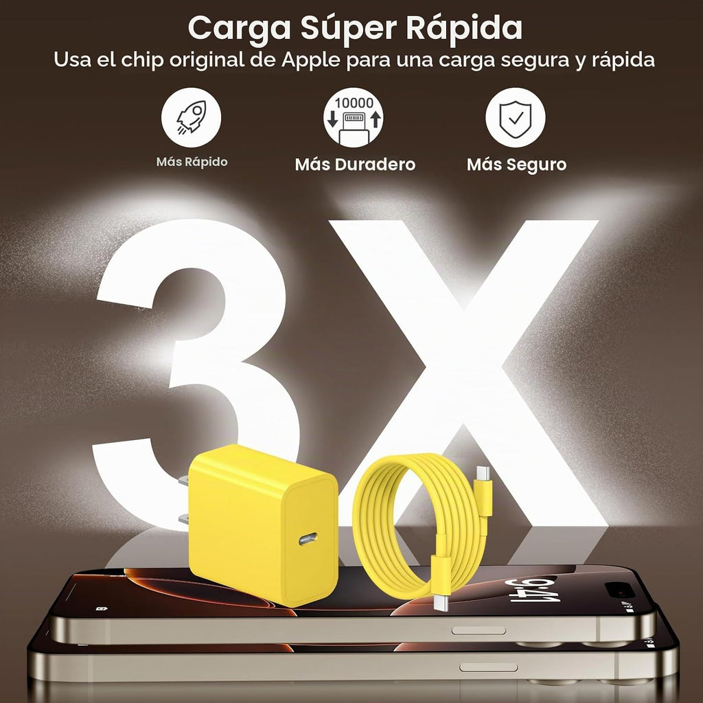 Cargador para iPhone 17, 16, 15, cable de carga rápida de 10 pies de largo tipo C Chagrer con 3 paquetes de cargador de pared USB C compatible con iPhone 17/17 Plus/17 Pro Max/16/16 Plus/16 Pro Max/15