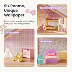 Tiny Land - Casa de muñecas de madera para niñas - Casa de muñecas de madera de 6 habitaciones