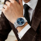 SAPPHERO Reloj para hombre con subesfera de fecha/esfera de números arábigos, cuarzo analógico, correa de acero inoxidable/piel, 164 ft impermeable, reloj de pulsera de vestir casual para trabajo de