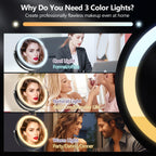 MIYADIVA Espejo de maquillaje con luces, espejo de aumento 20X con luz e interruptor táctil, espejo de tocador con 3 luces de color y 80 LED, espejos ampliados iluminados de 2 lados de 8.8 pulgadas, color negro